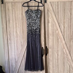 NWT Adrianna Papell Black and Silver Sequin Gown